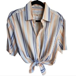Cute Summer button up stripped cotton shirt Large NEW without tag